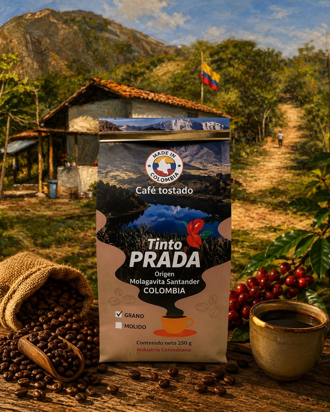 Tinto PRADA – Beans- medium dark Colombian Speciality Coffee (250g) | 83+ SCA